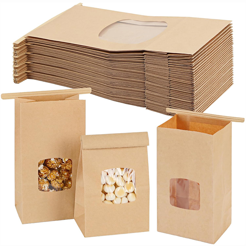 Food Snacks Party - 10Pcs Bakery Bags, Window Sealing Kraft