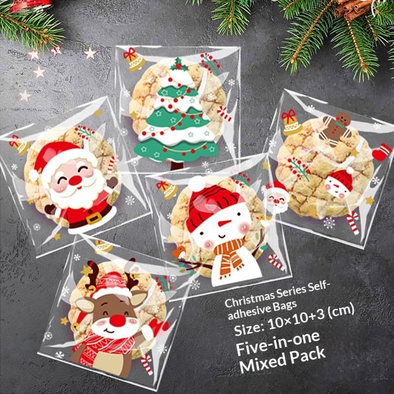 Xmas Food Snacks - 100pcs Christmas Self Adhesive Treat Bags