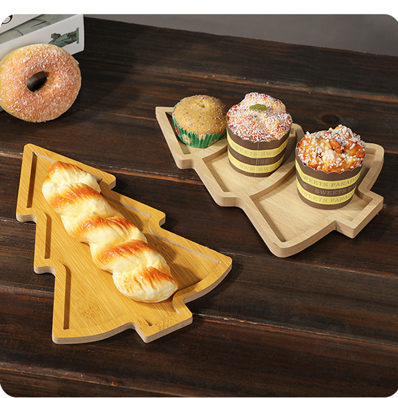 Xmas Food Snacks - Christmas Plate Wooden Tray Xmas Tree