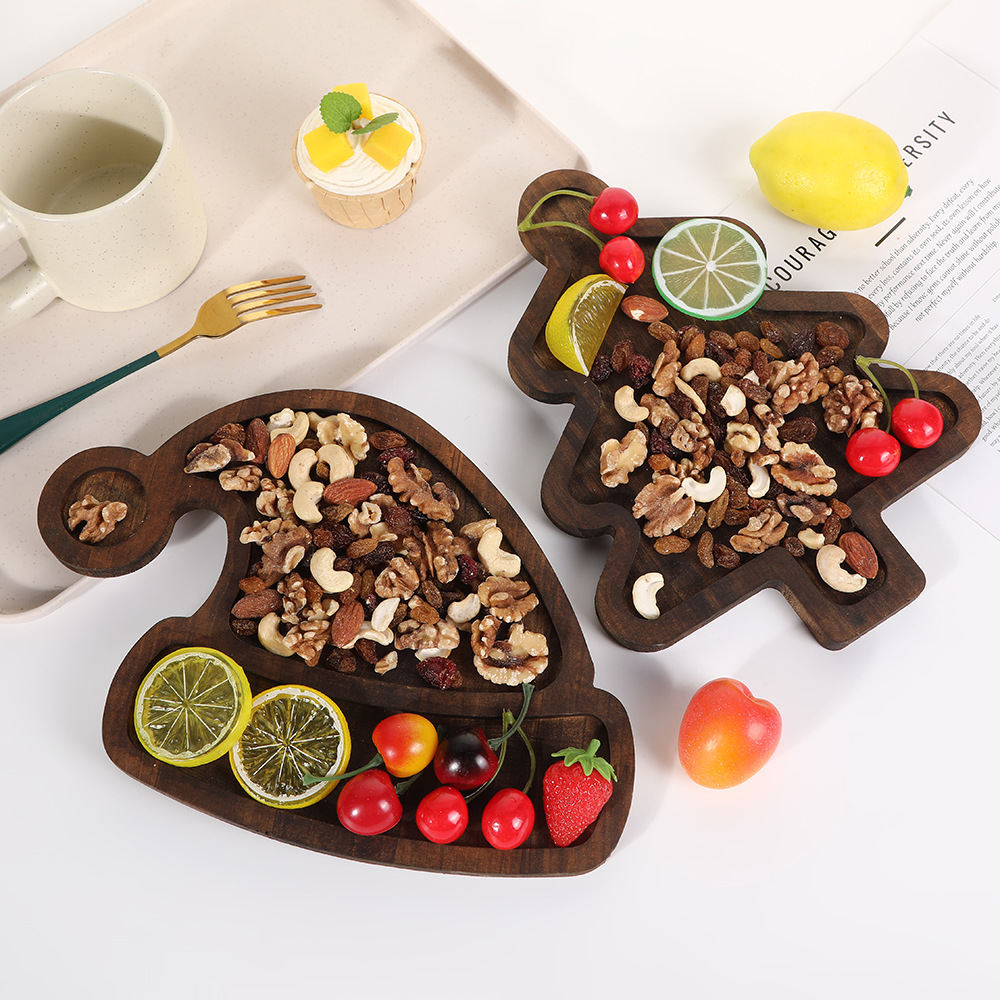 Xmas Food Snacks - Christmas Tree Hat Shape Tray Wooden