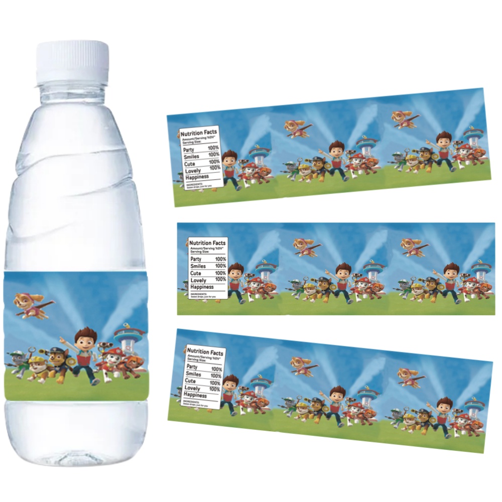 Candy Sour Strip - Paw Patrol Water Bottle Labels Stickers