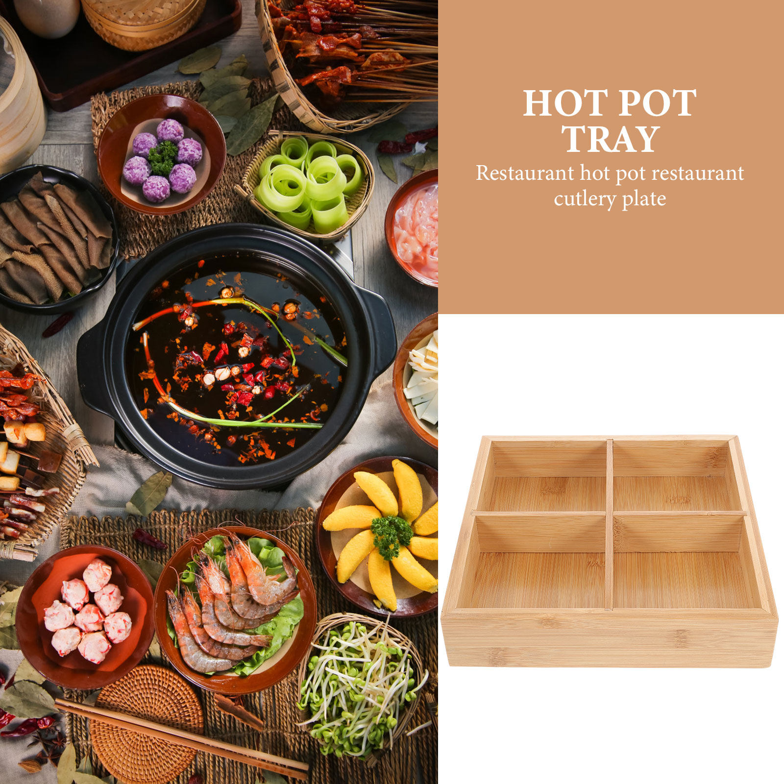 Bamboo Serving Tray with 6 Com - Food Snacks Party review and price