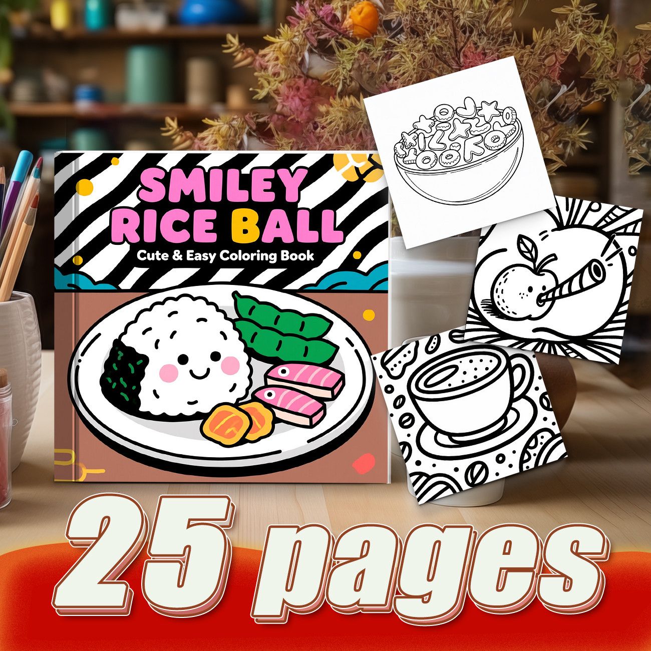 Smiley Rice Ball Coloring Book - Food And Snacks Coloring Book review and price