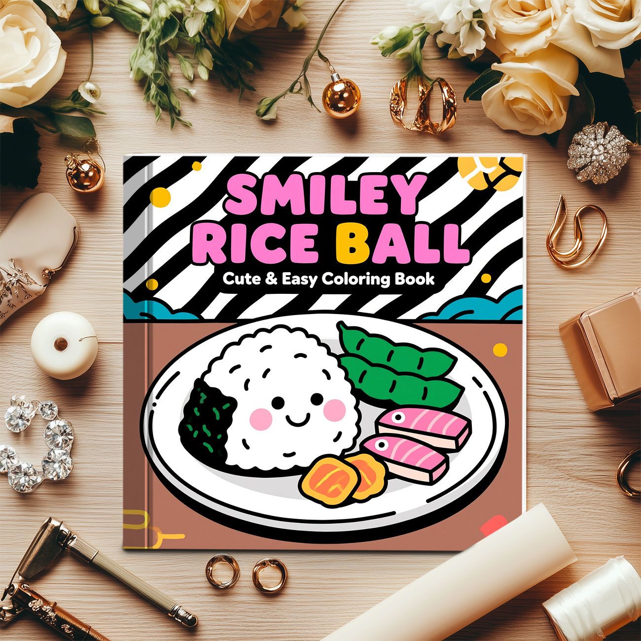 Smiley Rice Ball Coloring Book - Food And Snacks Coloring Book review and price